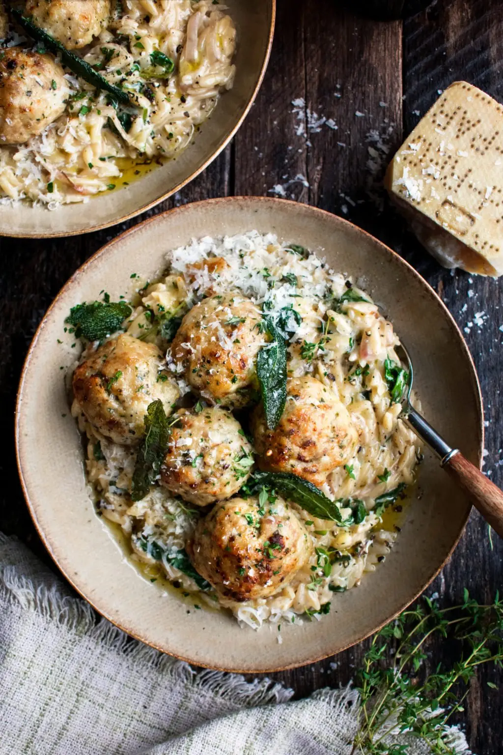 Sage Chicken Meatballs with Parmasen Risoni