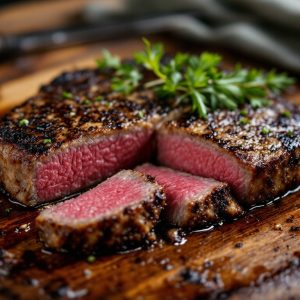 Cooked perfectly. One of our amazing scotch fillet steaks