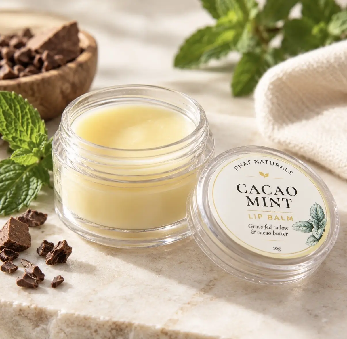 Phat Naturals Glossy Lip Balm – Cacao Mint 10g